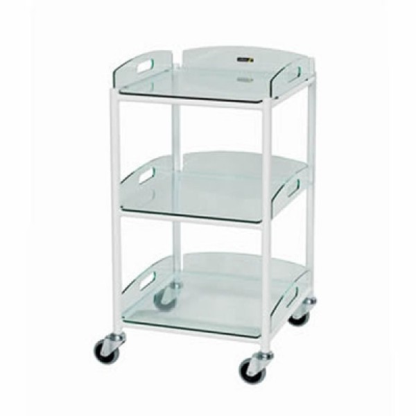 Sunflower DT4 Dressing Trolley 46cm, 3 Glass Effect Safety Trays (Sun-DT4G3)