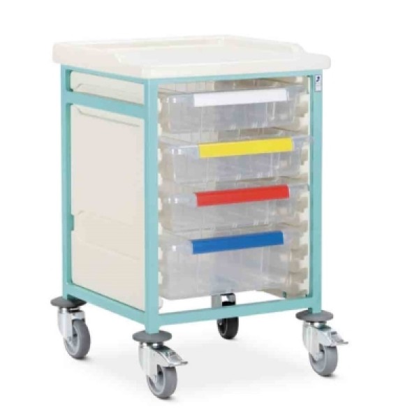 Bristol Maid Caretray Trolley - Mild Steel, Low Level, Single Column, 3 x Shallow Trays + 1 x Deep Trays (CTM1/08/3S1D)