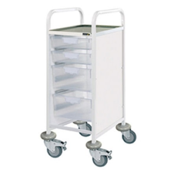 Sunflower Clinical Vista 30 Trolley - 2 SIngle & 2 Double Clear Trays Stainless Steel Top & Castor Buffers (Sun-CVT31C)