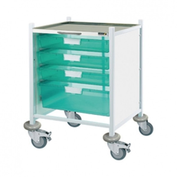 Sunflower Clincal Vista 40 Trolley - 3 Single & 1 Double Green Trays Stainless Steel Top & Castor Buffers (Sun-CVT41G)