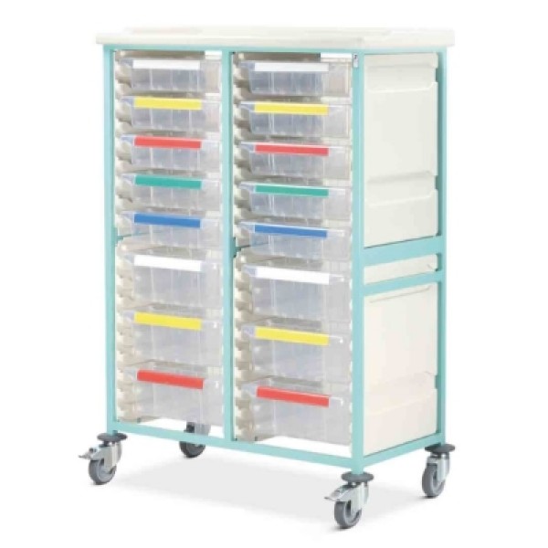 Bristol Maid Caretray Trolley - Mild Steel, High Level, Double Column, 4 x Shallow Trays + 10 x Deep Trays (CTM2/14/4S10D)