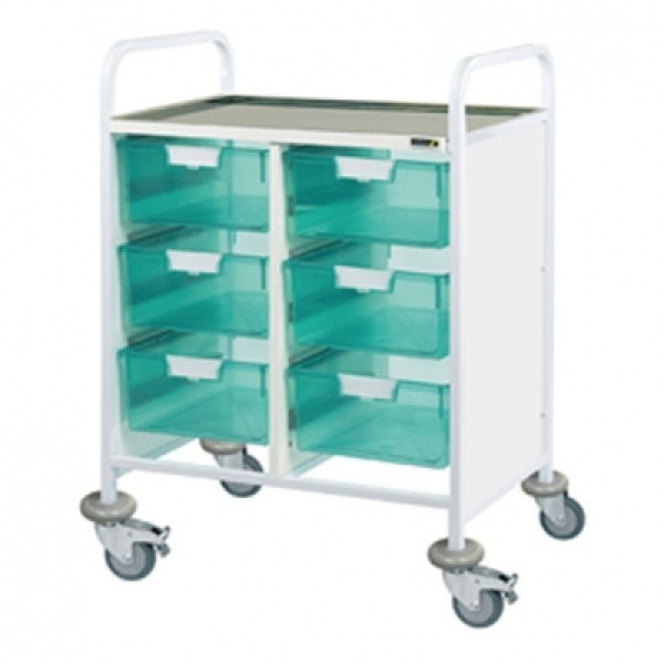 Sunflower Clincal Vista 60 Trolley - 6 Double Green Trays Stainless Steel Top & Castor Buffers (Sun-CVT62G)