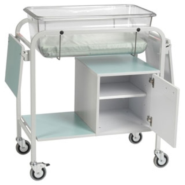 Bristol Maid Fixed Height Perspex Baby Crib - Rigid Frame - Shelf & Cupboard  (BA6)