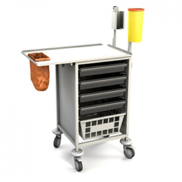 Freeway Phlebotomy Trolley - 4 Trays With Raised Sharps Dispenser & Gel Dispenser (FW3000C)