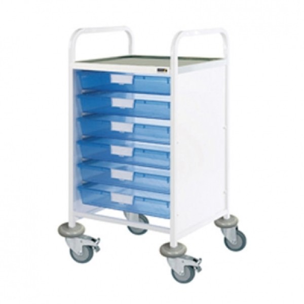 Sunflower Clincal Vista 50 Trolley - 6 Single Blue Trays Stainless Steel Top & Castor Buffers (Sun-CVT50B)