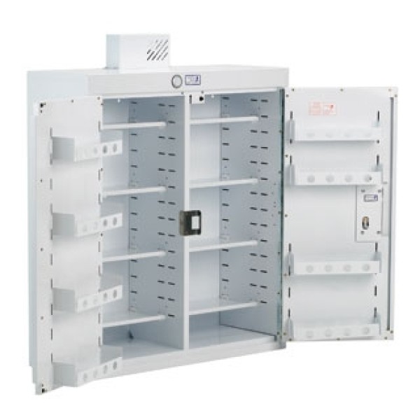 Bristol Maid Drug Cabinet 800x300x900mm Double Door, Light, 8 Narrow Shelves & 8 Door Shelves, RH Door (PC155)