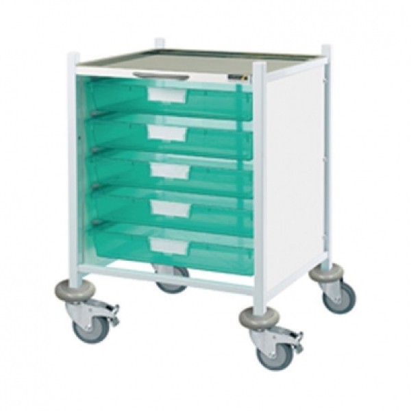 Sunflower Clincal Vista 40 Trolley - 5 Single Green Trays Stainless Steel Top & Castor Buffers (Sun-CVT40G)