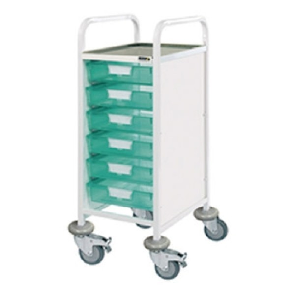 Sunflower Clinical Vista 30 Trolley - 6 SIngle Green Trays Stainless Steel Top & Castor Buffers (Sun-CVT30G)