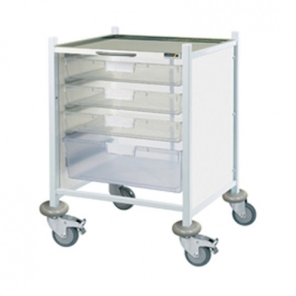 Sunflower Clincal Vista 40 Trolley - 3 Single & 1 Double Clear Trays Stainless Steel Top & Castor Buffers (Sun-CVT41C)