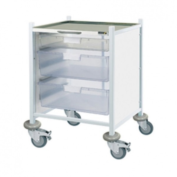 Sunflower Clincal Vista 40 Trolley - 1 Single & 2 Double Clear Trays Stainless Steel Top & Castor Buffers (Sun-CVT42C)