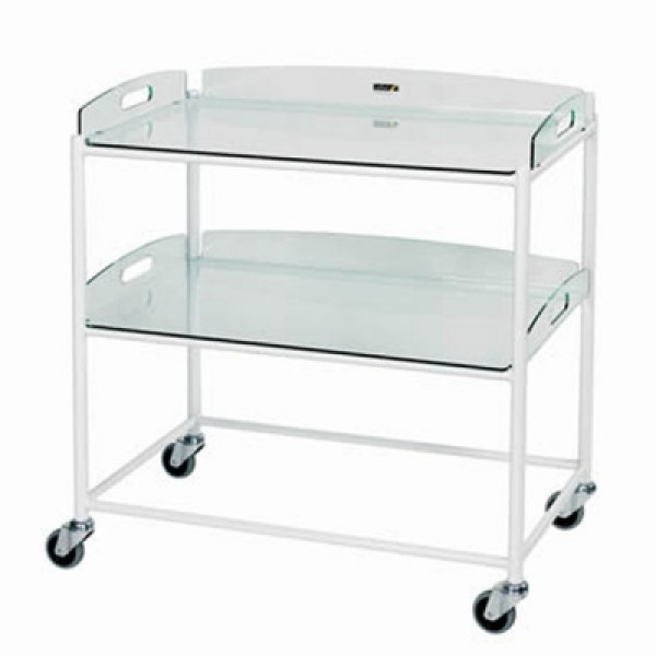 Sunflower DT8 Dressing Trolley 86cm, 2 Glass Effect Safety Trays (Sun-DT8G2)