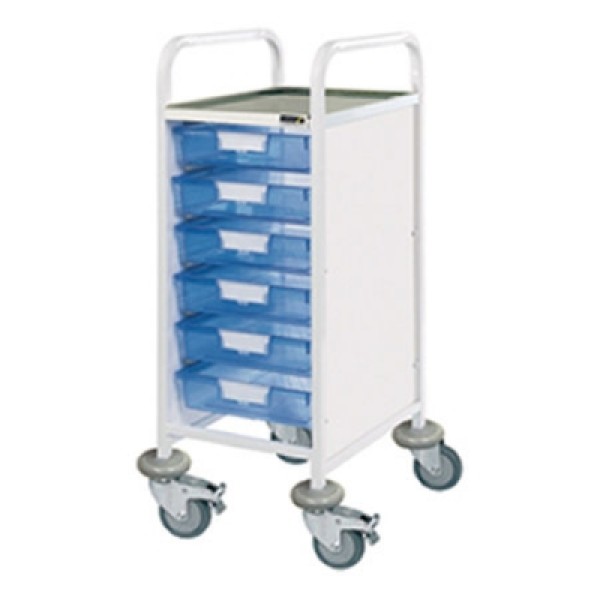 Sunflower Clinical Vista 30 Trolley - 6 SIngle Blue Trays Stainless Steel Top & Castor Buffers (Sun-CVT30B)