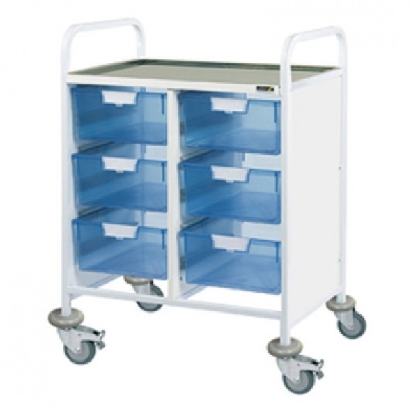 Sunflower Clincal Vista 60 Trolley - 6 Double Blue Trays Stainless Steel Top & Castor Buffers (Sun-CVT62B)