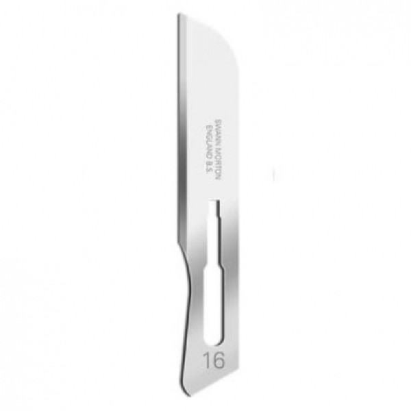 Swann Morton Standard Surgical Blades No.16, Sterile, Carbon Steel (Pack of 100) (0222)