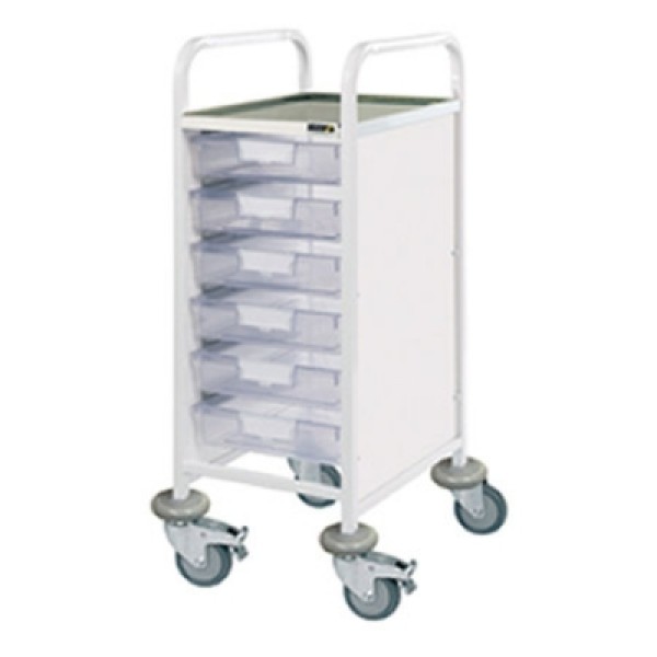 Sunflower Clinical Vista 30 Trolley - 6 SIngle Clear Trays Stainless Steel Top & Castor Buffers (Sun-CVT30C)