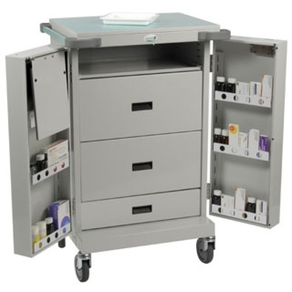 Bristol Maid Dispensing Tray Trolley - Double Door - 2 Deep & 1 Shallow Drawer & Shelf (UD270)