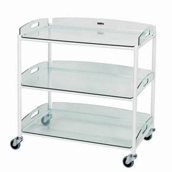 Sunflower DT8 Dressing Trolley 86cm, 3 Glass Effect Safety Trays (Sun-DT8G3)