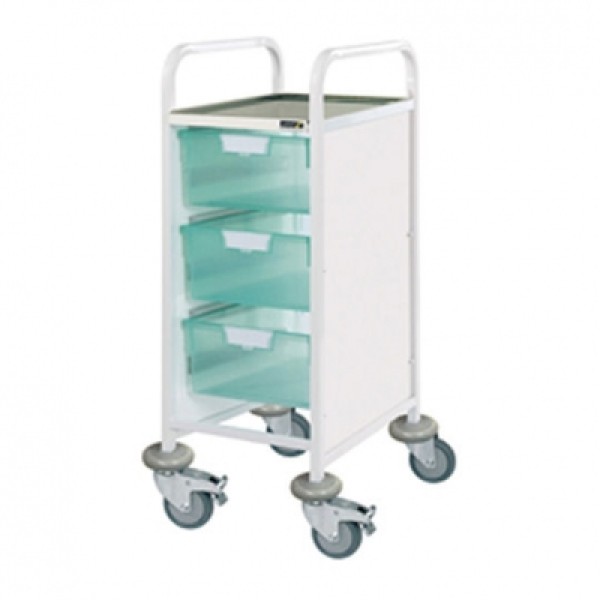 Sunflower Clinical Vista 30 Trolley - 3 Double Depth Green Trays Stainless Steel Top & Castor Buffers (Sun-CVT32G)