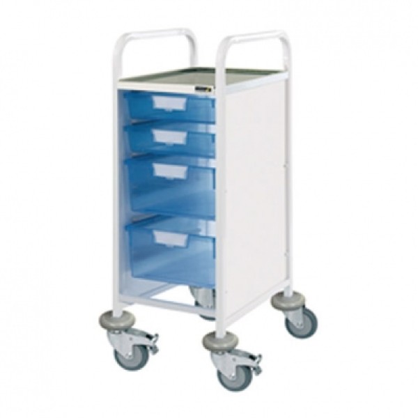 Sunflower Clinical Vista 30 Trolley - 2 SIngle & 2 Double Blue Trays Stainless Steel Top & Castor Buffers (Sun-CVT31B)