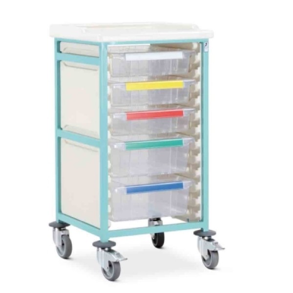 Bristol Maid Caretray Trolley - Mild Steel, Standard Level, Single Column, 1 x Shallow Trays + 3 x Deep Trays (CTM1/10/1S3D)