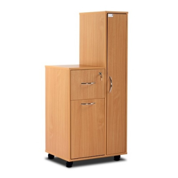 Bristol Maid Compact Bedside Cabinet / Wardrobe Combination - Right Hand Opening - Single Upper Drawer and Lower Drawer with Recessed Shelf - Beech (BCC1DWR/BE)