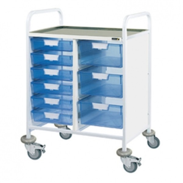 Sunflower Clincal Vista 60 Trolley - 6 Single & 3 Double Blue Trays Stainless Steel Top & Castor Buffers (Sun-CVT61B)