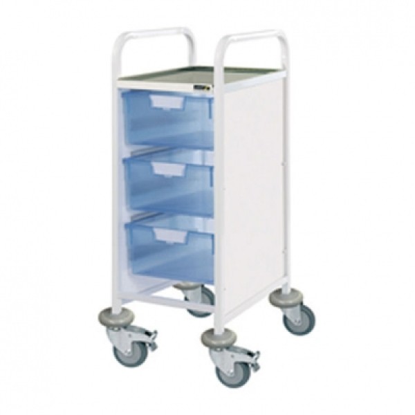 Sunflower Clinical Vista 30 Trolley - 3 Double Depth Blue Trays Stainless Steel Top & Castor Buffers (Sun-CVT32B)