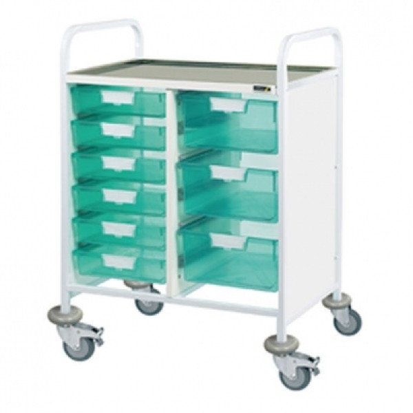 Sunflower Clincal Vista 60 Trolley - 6 Single & 3 Double Green Trays Stainless Steel Top & Castor Buffers (Sun-CVT61G)