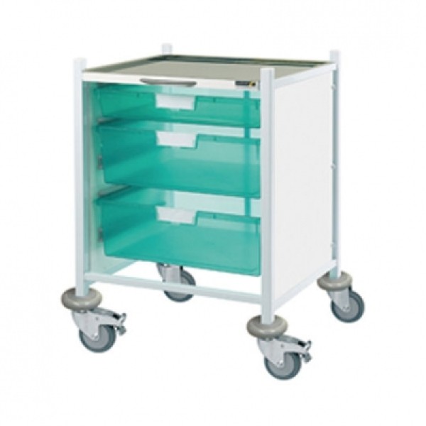 Sunflower Clincal Vista 40 Trolley - 1 Single & 2 Double Green Trays Stainless Steel Top & Castor Buffers (Sun-CVT42G)