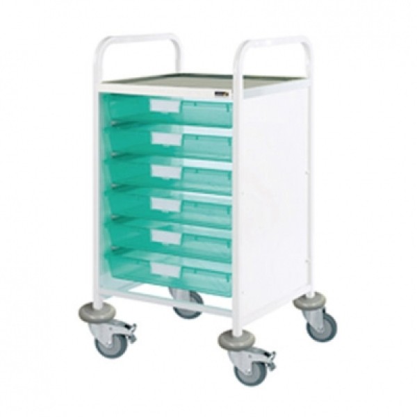 Sunflower Clincal Vista 50 Trolley - 6 Single Green Trays Stainless Steel Top & Castor Buffers (Sun-CVT50G)