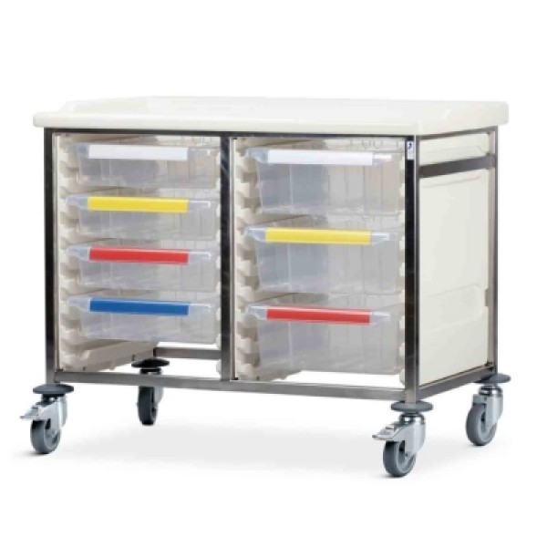 Bristol Maid Caretray Trolley - Stainless Steel, Low Level, Double Column, 4 x Shallow Trays + 3 x Deep Trays (CTS2/08/4S3D)