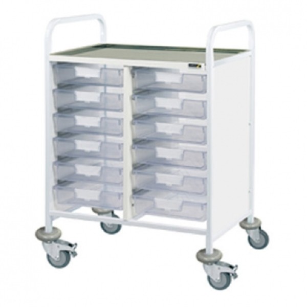 Sunflower Clincal Vista 60 Trolley - 12 Single Clear Trays Stainless Steel Top & Castor Buffers (Sun-CVT60C)