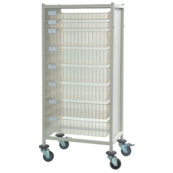 Multi-Store Procedure Trolley Tall Single WIdth - 2 Shallow 6 Deep Trays (CA42012S6D)