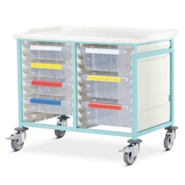 Bristol Maid Caretray Trolley - Mild Steel, Standard Level, Double Column, 8 x Deep Trays (CTM2/10/8D)