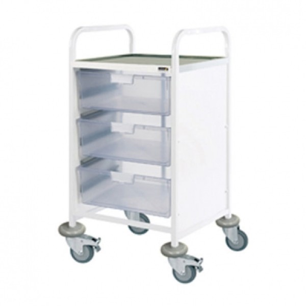 Sunflower Clincal Vista 50 Trolley - 3 Double Clear Trays Stainless Steel Top & Castor Buffers (Sun-CVT52C)