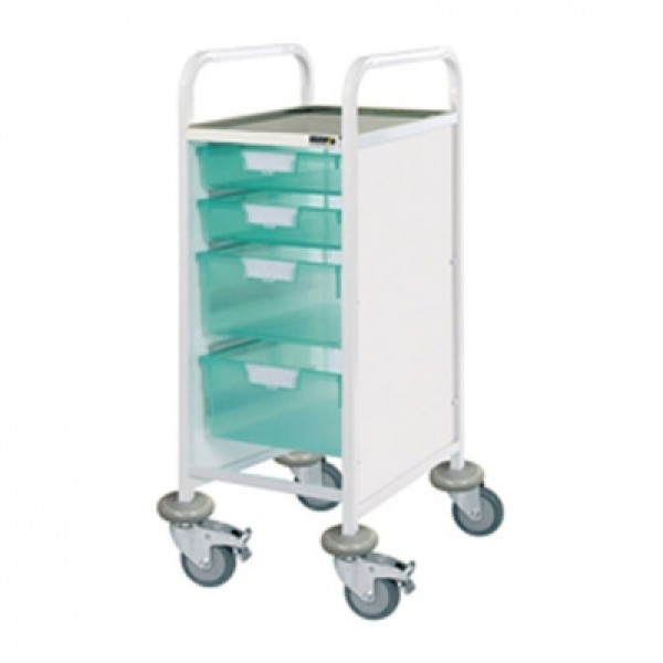 Sunflower Clinical Vista 30 Trolley - 2 SIngle & 2 Double Green Trays Stainless Steel Top & Castor Buffers (Sun-CVT31G)