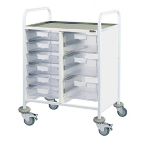 Sunflower Clincal Vista 60 Trolley - 6 Single & 3 Double Clear Trays Stainless Steel Top & Castor Buffers (Sun-CVT61C)