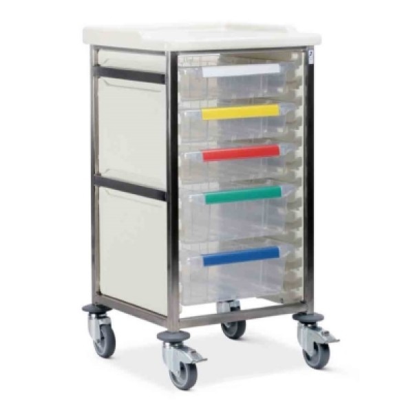 Bristol Maid Caretray Trolley - Stainless Steel, Standard Level, Single Column, 4 x Deep Trays (CTS1/10/4D)