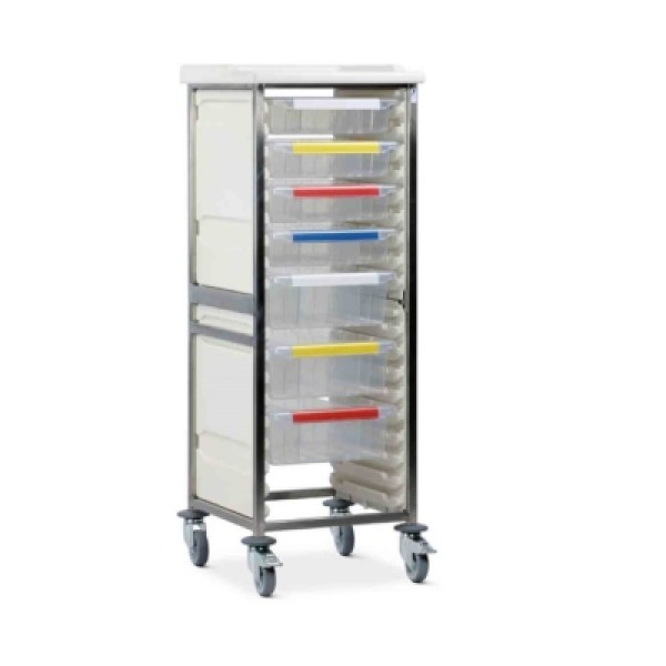 Bristol Maid Caretray Trolley - Stainless Steel, High Level, Single Column, 2 x Shallow Trays + 5 x Deep Trays (CTS1/14/2S5D)