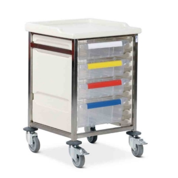 Bristol Maid Caretray Trolley - Stainless Steel, Low Level, Single Column, 1 x Shallow + 2 x Deep Trays (CTS1/08/1S2D)