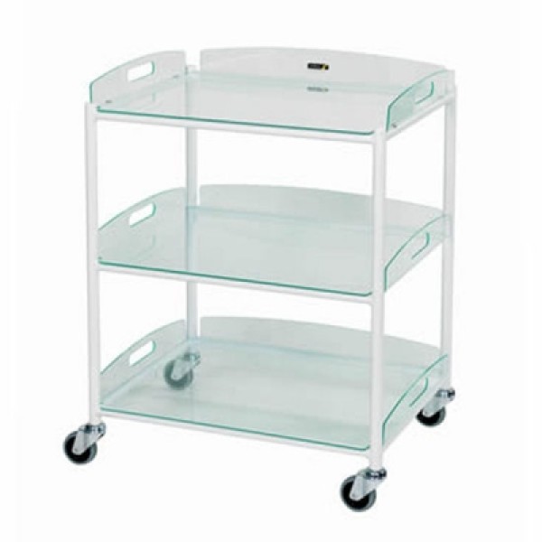 Sunflower DT6 Dressing Trolley 66cm, 3 Glass Effect Safety Trays (Sun-DT6G3)