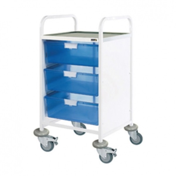 Sunflower Clincal Vista 50 Trolley - 3 Double Blue Trays Stainless Steel Top & Castor Buffers (Sun-CVT52B)