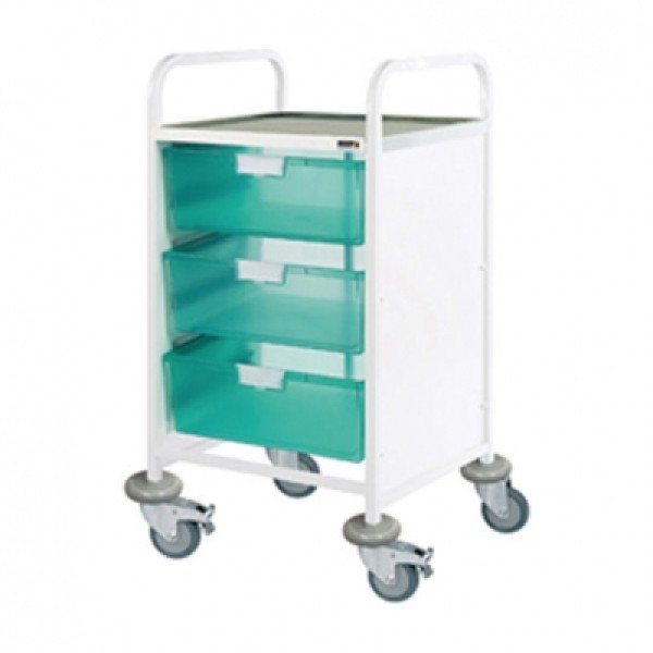 Sunflower Clincal Vista 50 Trolley - 3 Double Green Trays Stainless Steel Top & Castor Buffers (Sun-CVT52G)