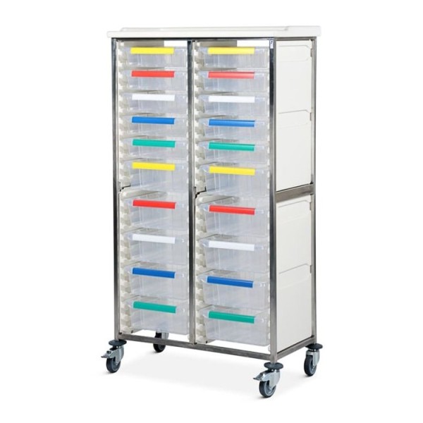 Bristol Maid Caretray Racks - Stainless Steel, Mobile, Double Column, 10 x Shallow Trays + 10 x Deep Trays (CRSM2/18/10S10D)