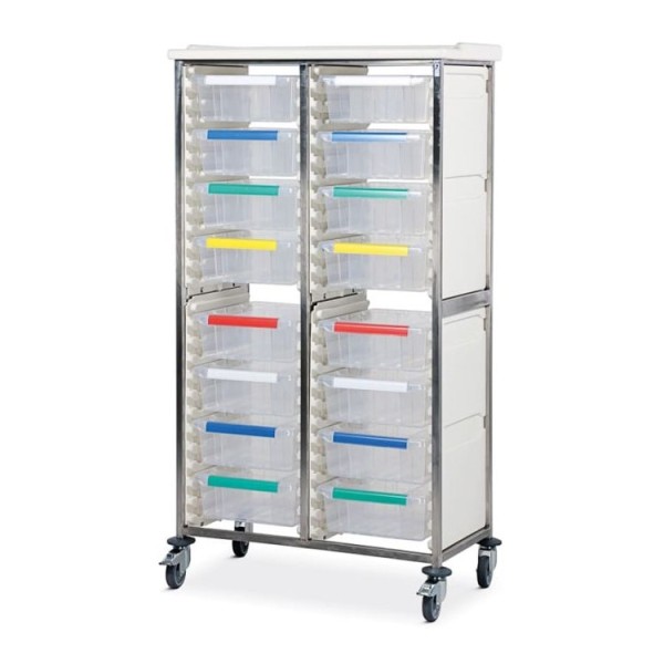 Bristol Maid Caretray Racks - Stainless Steel, Mobile, Double Column, 6 x Shallow Trays + 12 x Deep Trays (CRSM2/18/6S12D)