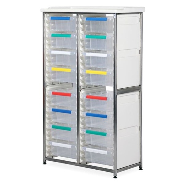 Bristol Maid Caretray Racks - Stainless Steel, Static, Double Column, 4 x Shallow Trays + 12 x Deep Trays (CRSS2/16/4S12D)