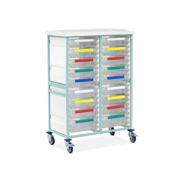 Bristol Maid Caretray Trolley - Mild Steel, High Level, Double Column, 6 x Shallow Trays + 2 x Deep Trays (CTM2/14/16S2D)