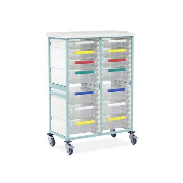 Bristol Maid Caretray Trolley - Mild Steel, High Level, Double Column, 6 x Shallow Trays + 8 x Deep Trays (CTM2/14/6S8D)