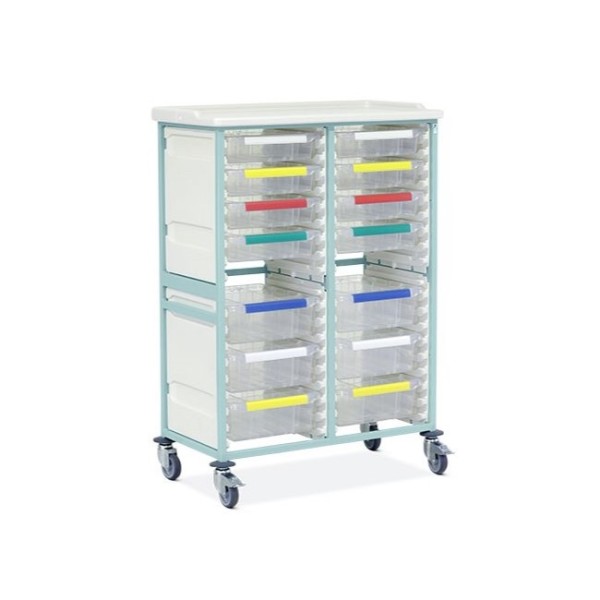 Bristol Maid Caretray Trolley - Mild Steel, High Level, Double Column, 8 x Shallow Trays + 6 x Deep Trays (CTM2/14/8S6D)