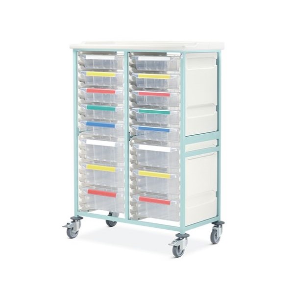 Bristol Maid Caretray Trolley - Mild Steel, High Level, Double Column, 10 x Shallow Trays + 6 x Deep Trays (CTM2/14/10S6D)